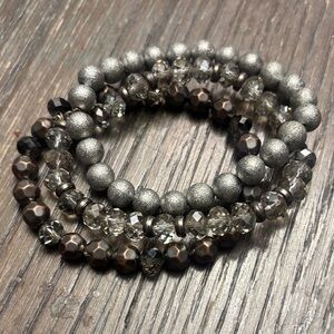 Chic Silver and black Beaded Bracelet Set